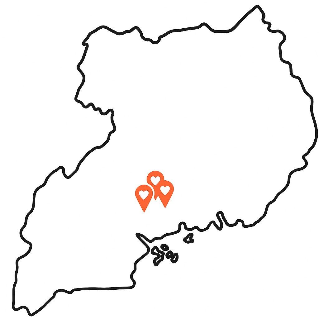 uganda map with heart pins